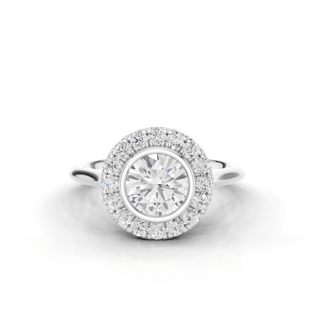 Caladium Round Cut Floral Diamond Halo Ring