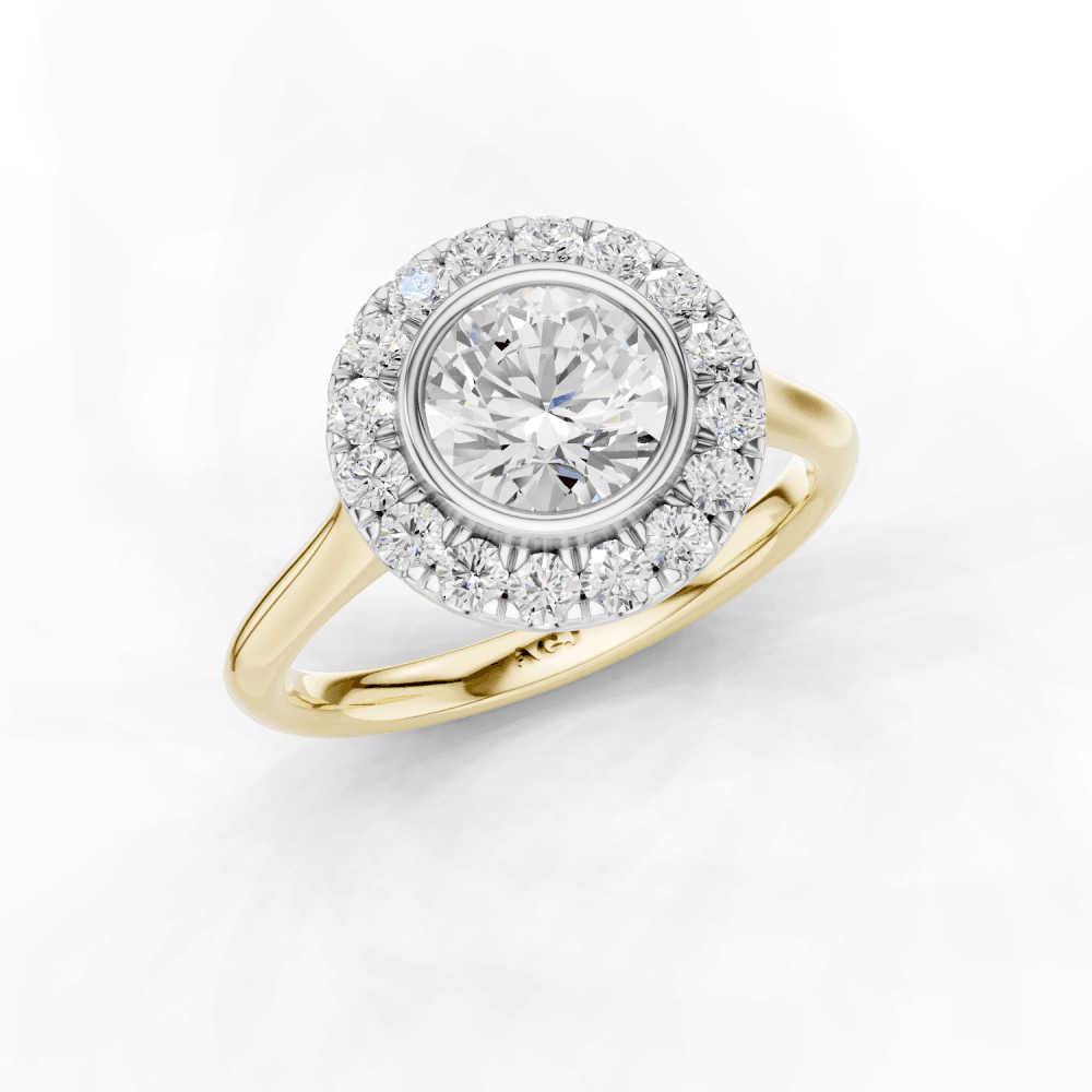 Caladium Round Cut Floral Diamond Halo Ring