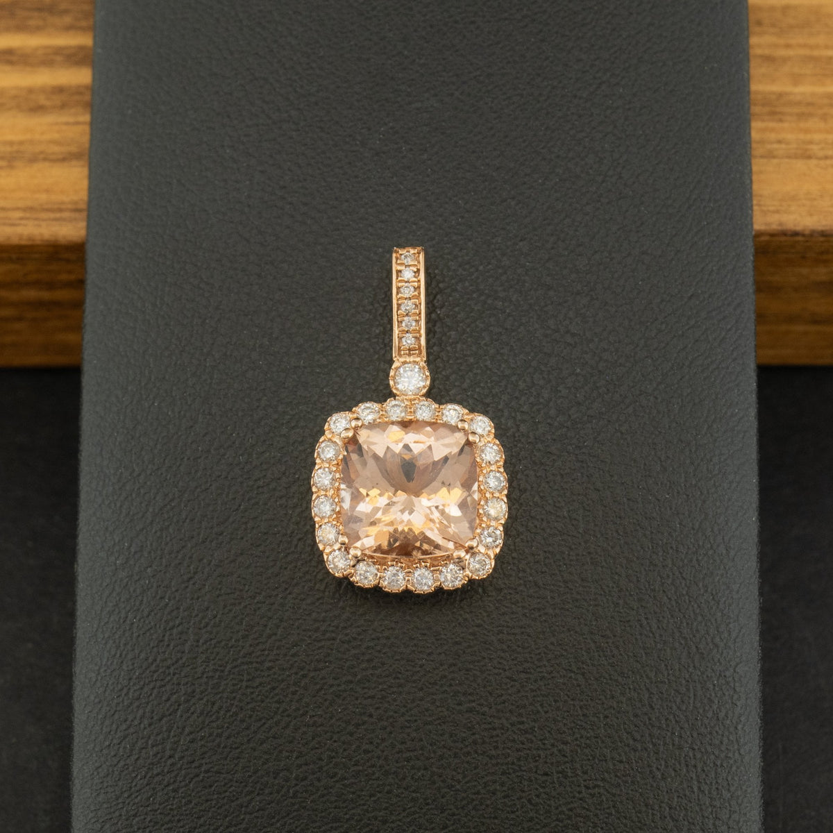 14ct Rose Gold Morganite and Diamond Pendant 2.6g