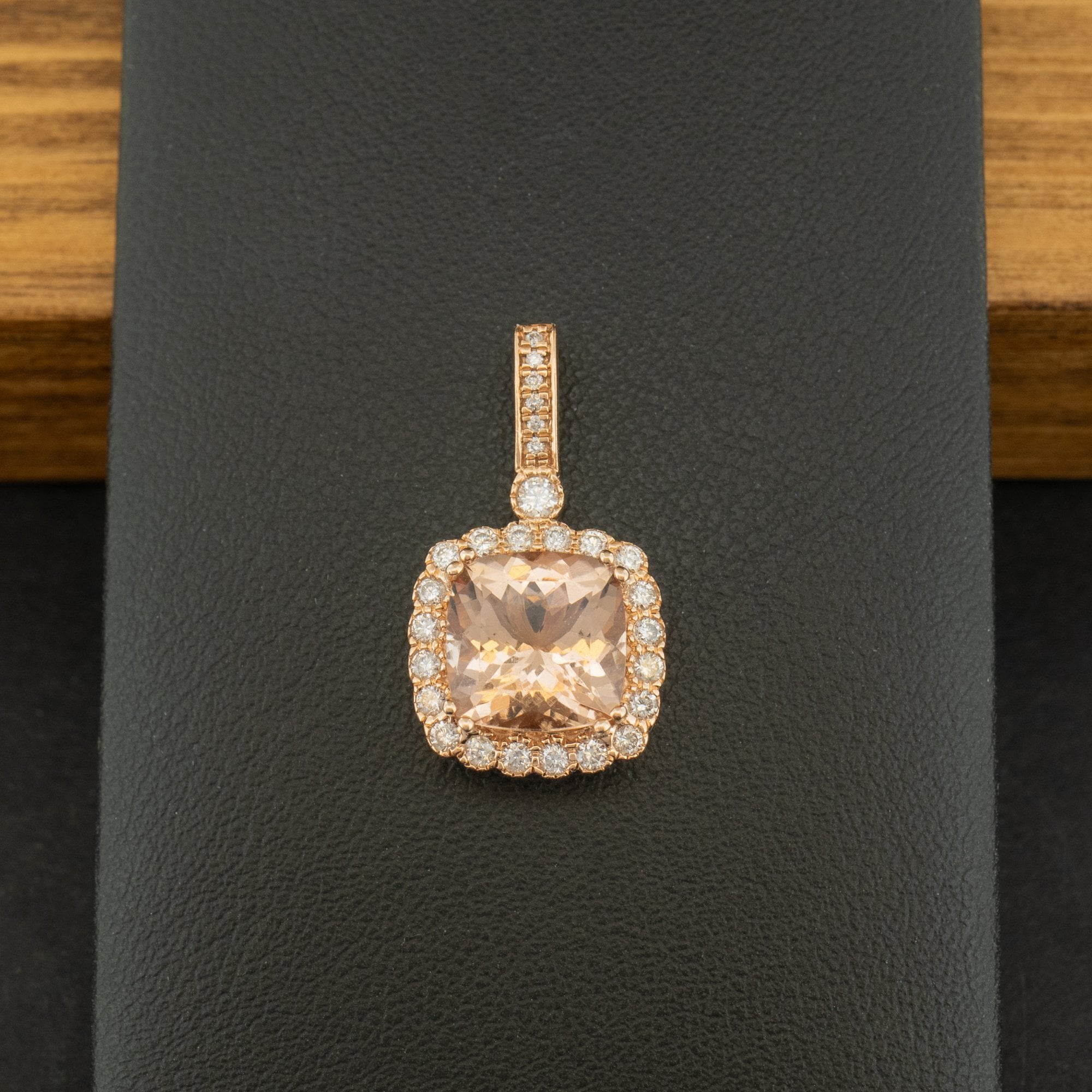 14ct Rose Gold Morganite and Diamond Pendant 2.6g
