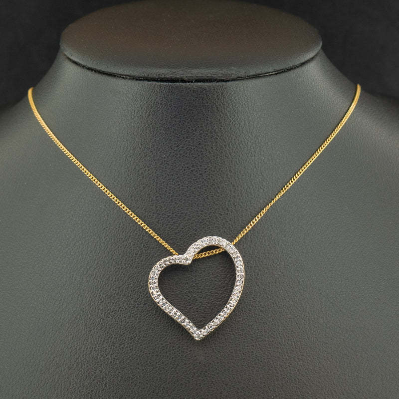 9ct Yellow Gold 18 Inch Diamond Heart Necklace 3.7g