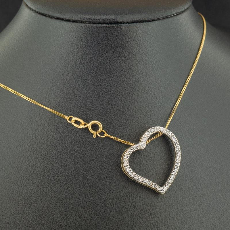 9ct Yellow Gold 18 Inch Diamond Heart Necklace 3.7g