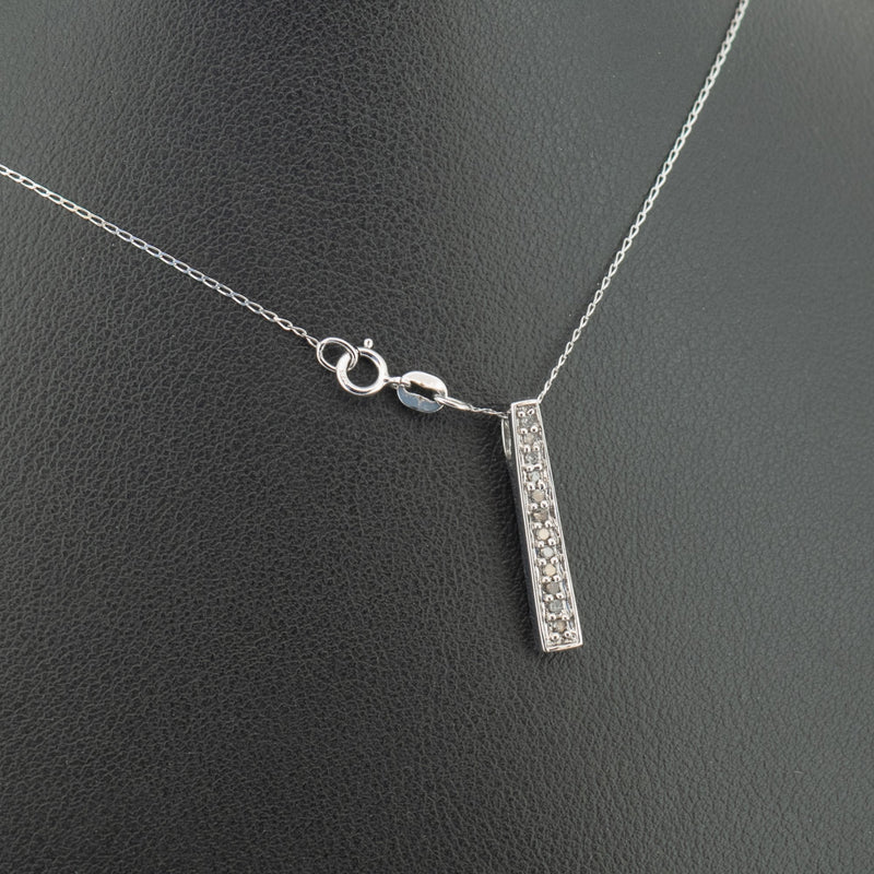 9ct White Gold 17 Inch Diamond Bar Pendant Necklace 1.5g
