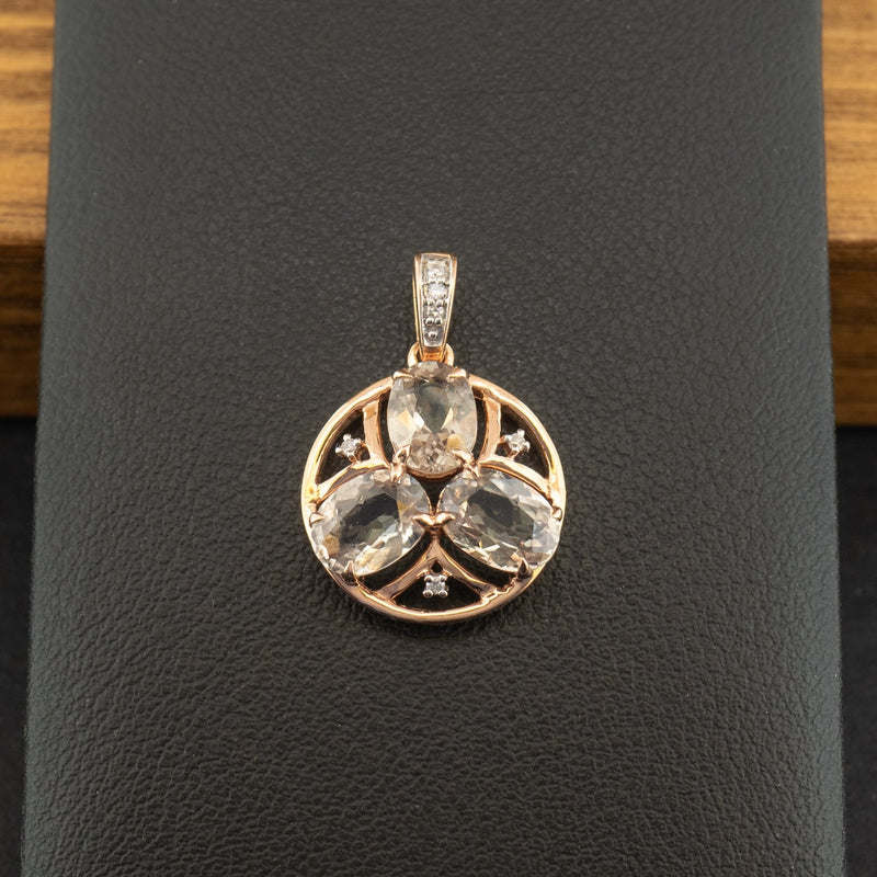 14ct Rose Gold Green Stone and Diamond Pendant 2.1g