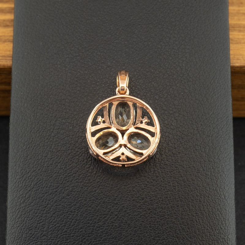 14ct Rose Gold Green Stone and Diamond Pendant 2.1g