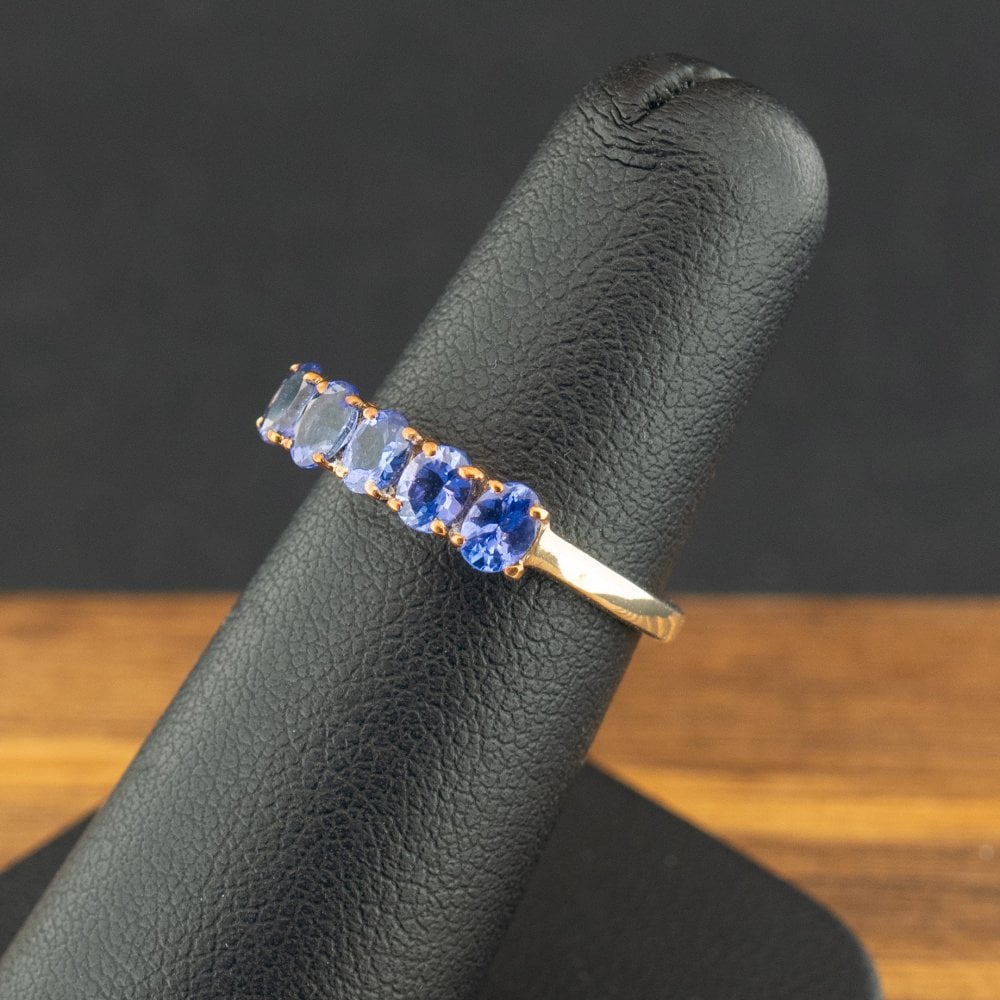 9ct Yellow Gold 5 Stone Tanzanite Ring Size J 1.8g
