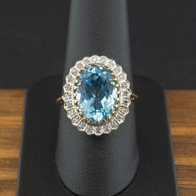 9ct Yellow Gold Topaz and Diamond Ring Size R 4.8g
