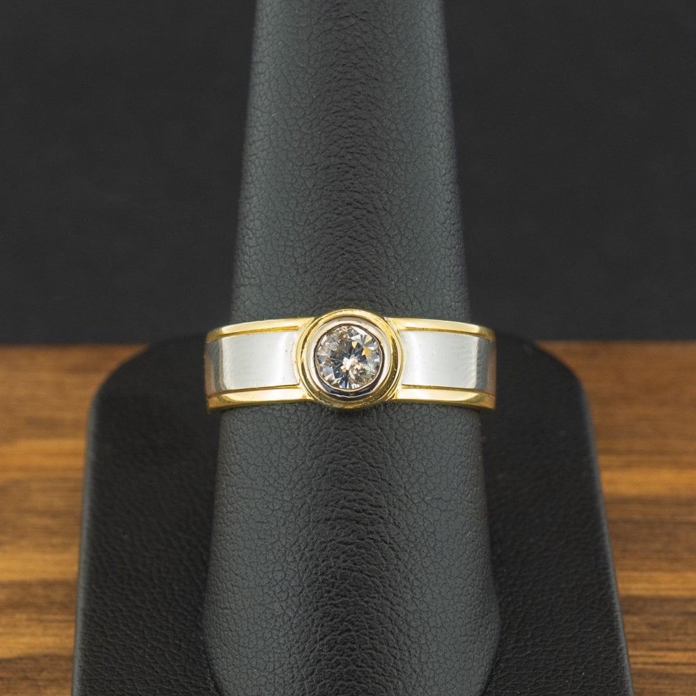 18ct Yellow Gold and Platinum 0.40ct Diamond Solitaire Band Ring Size Q 8.2g
