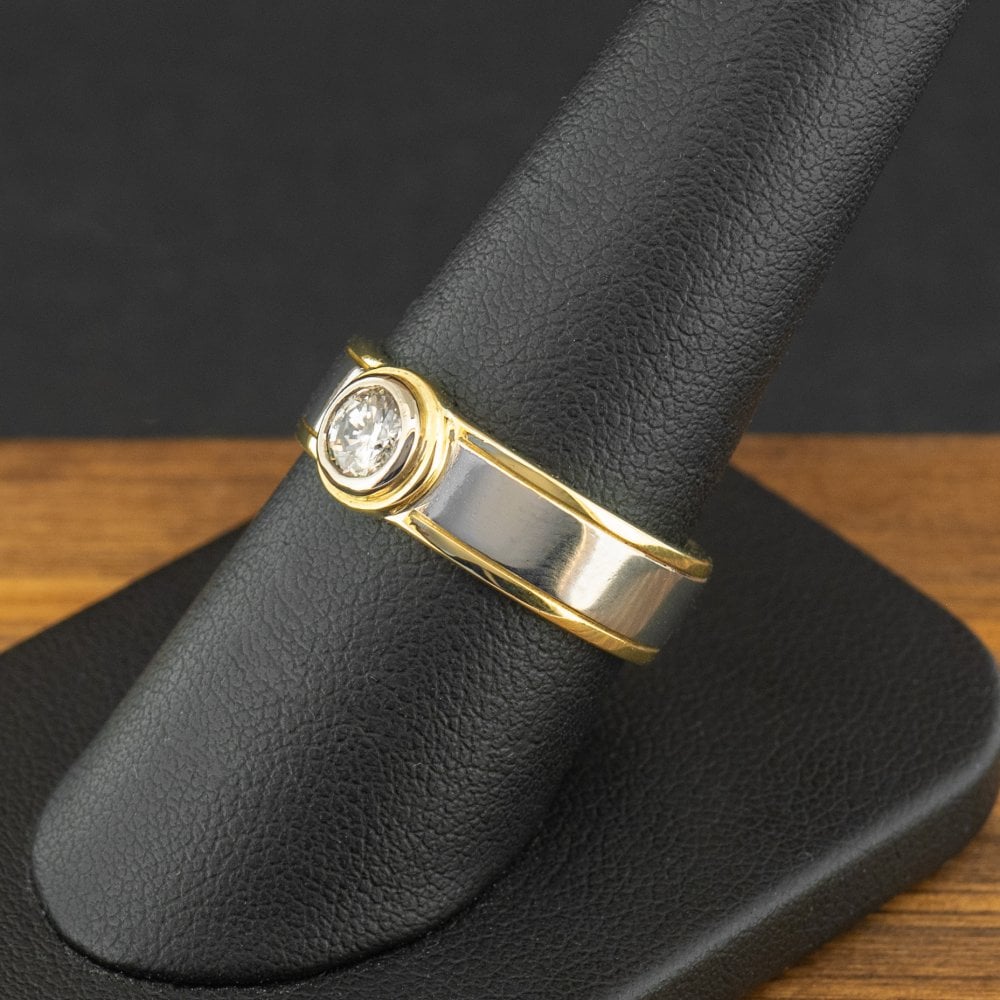 18ct Yellow Gold and Platinum 0.40ct Diamond Solitaire Band Ring Size Q 8.2g
