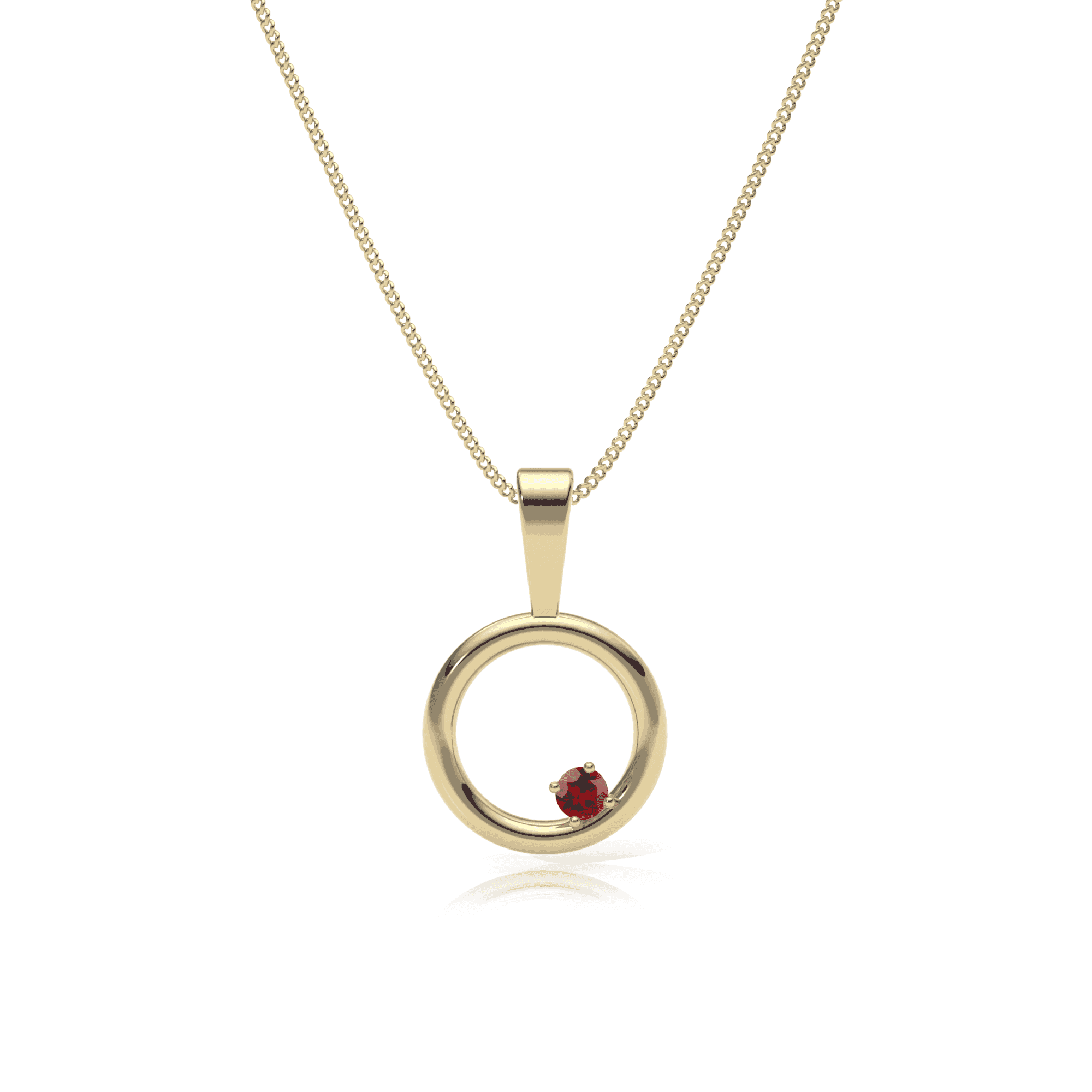 9ct Gold Garnet Circle Pendant Necklace