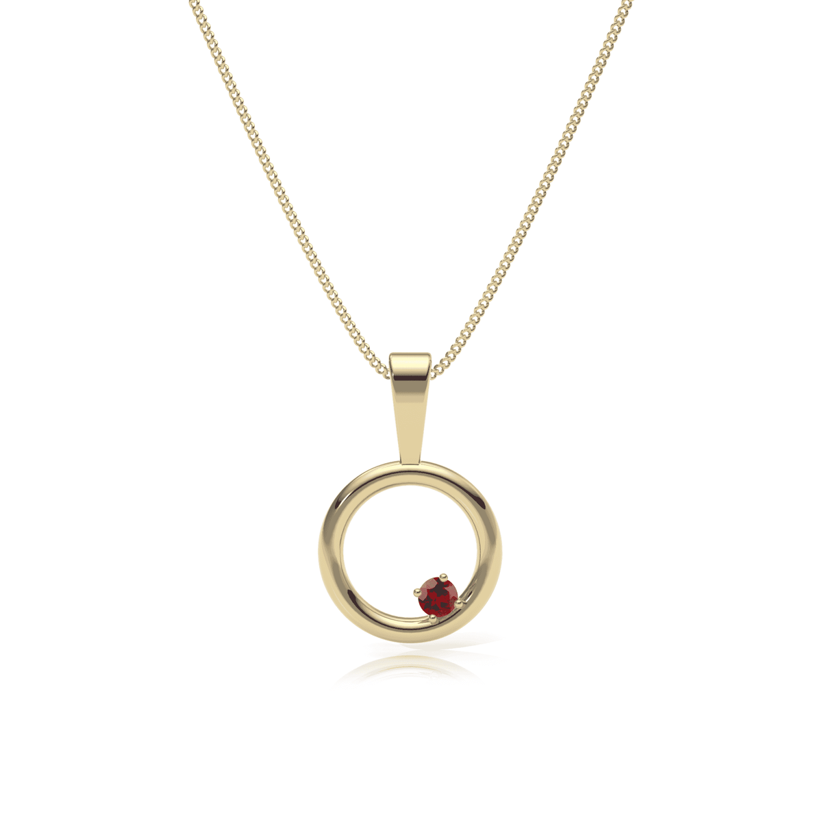 9ct Gold Garnet Circle Pendant Necklace