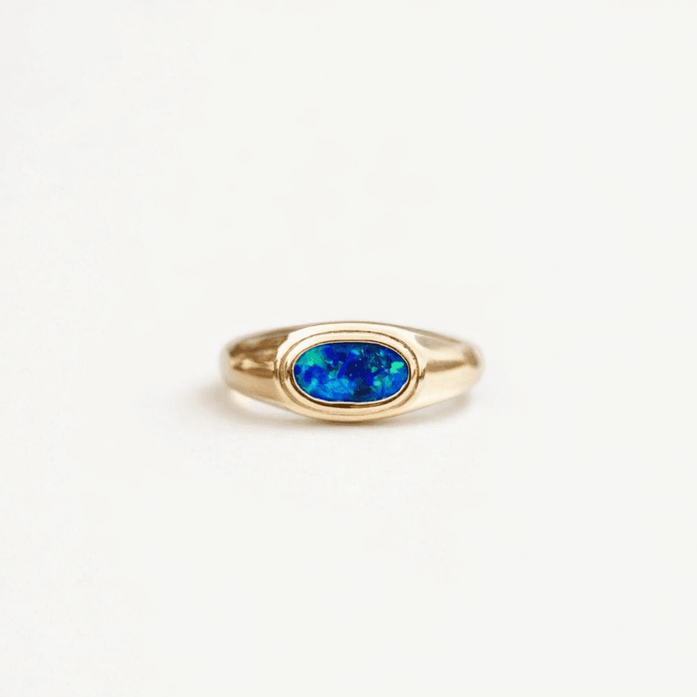 18ct Yellow Gold 1.67ct Australian Opal East to West Signet Ring