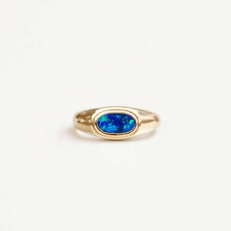 18ct Yellow Gold 1.67ct Australian Opal East to West Signet Ring