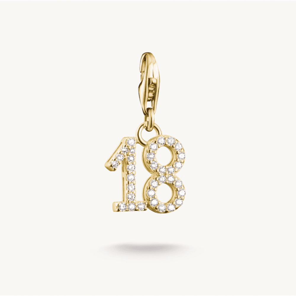 Gold-plated Charm Pendant Number 18 with Zirconia