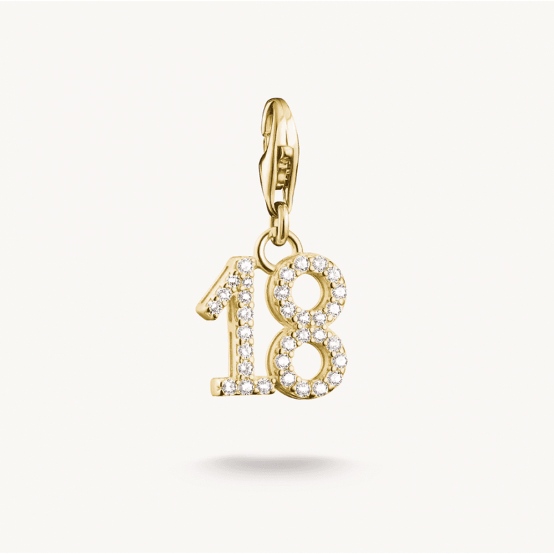Gold-plated Charm Pendant Number 18 with Zirconia