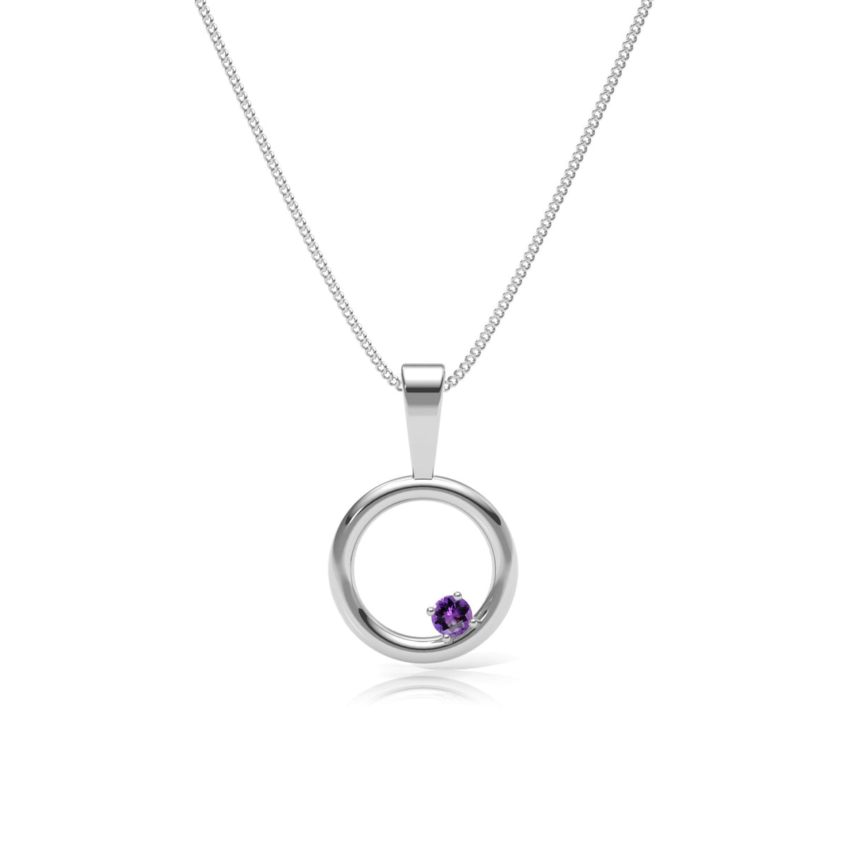 9ct Gold Amethyst Circle Pendant Necklace
