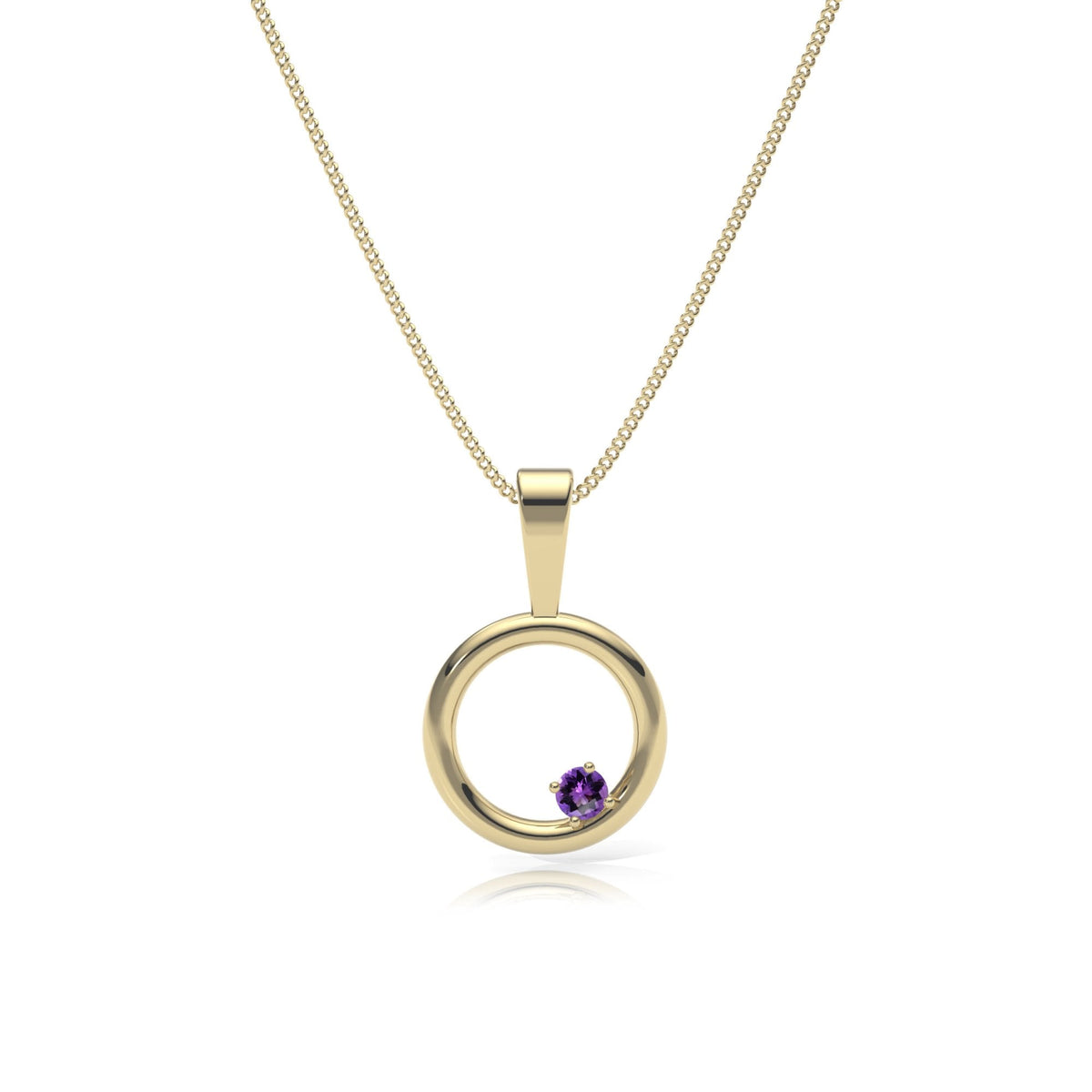 9ct Gold Amethyst Circle Pendant Necklace