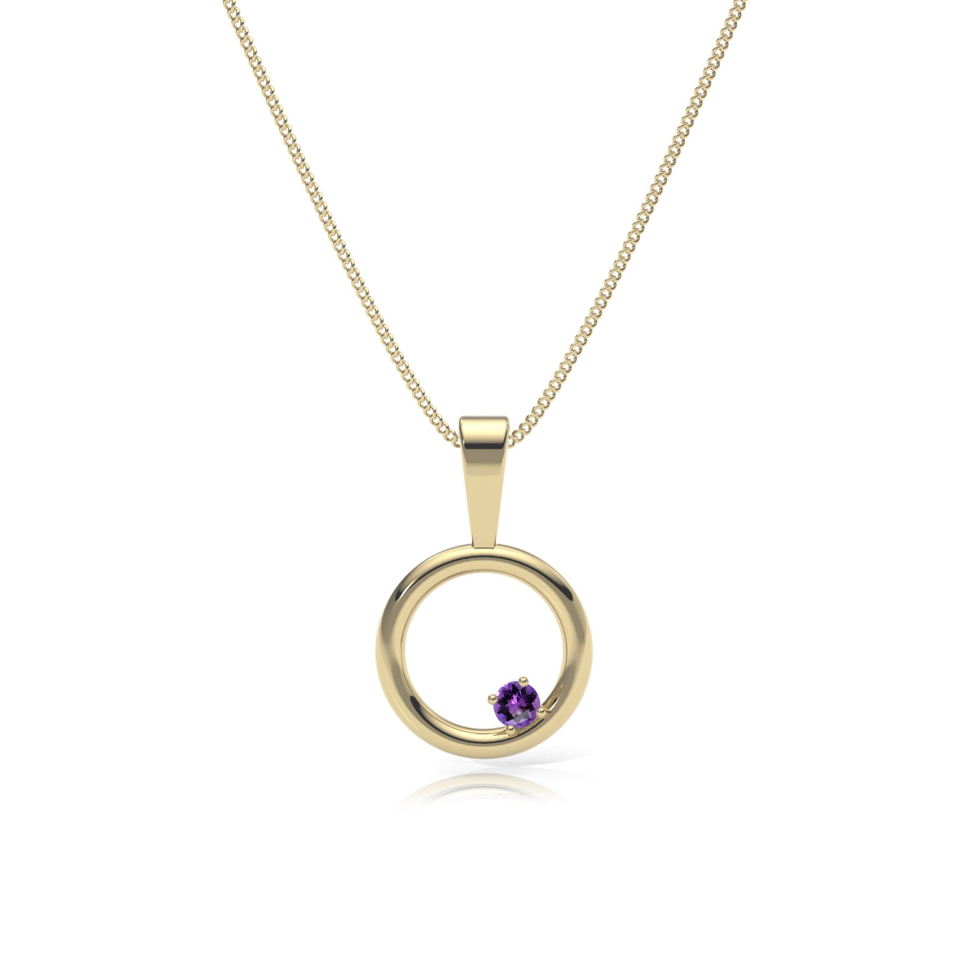 9ct Gold Amethyst Circle Pendant Necklace