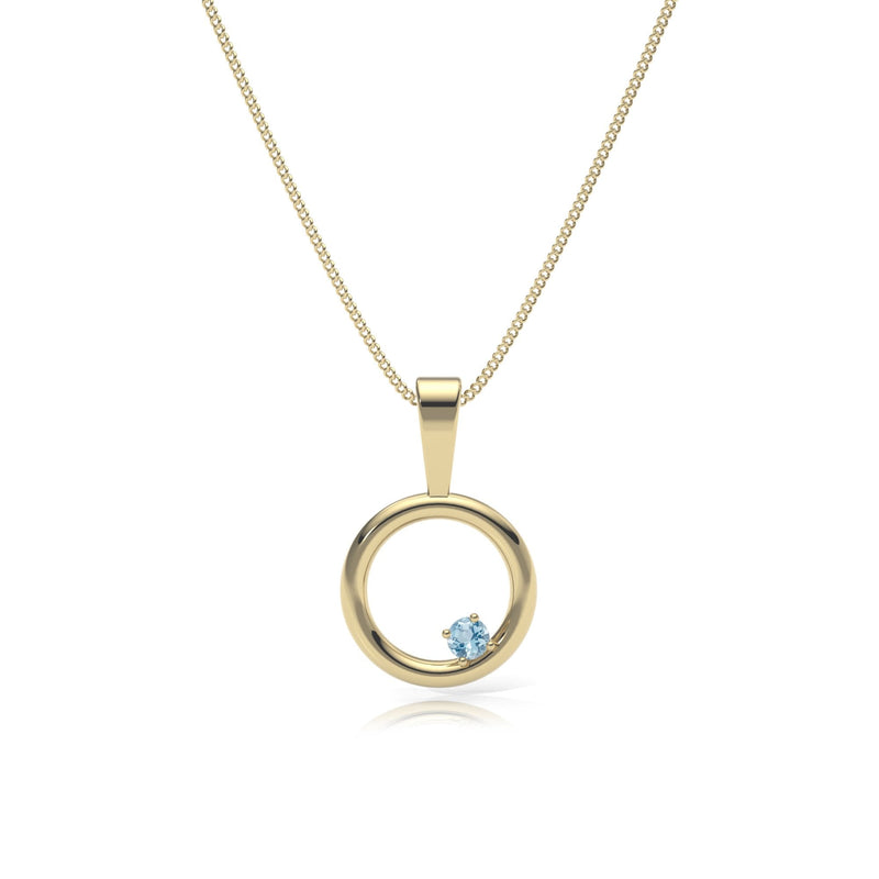 9ct Gold Aquamarine Circle Pendant Necklace