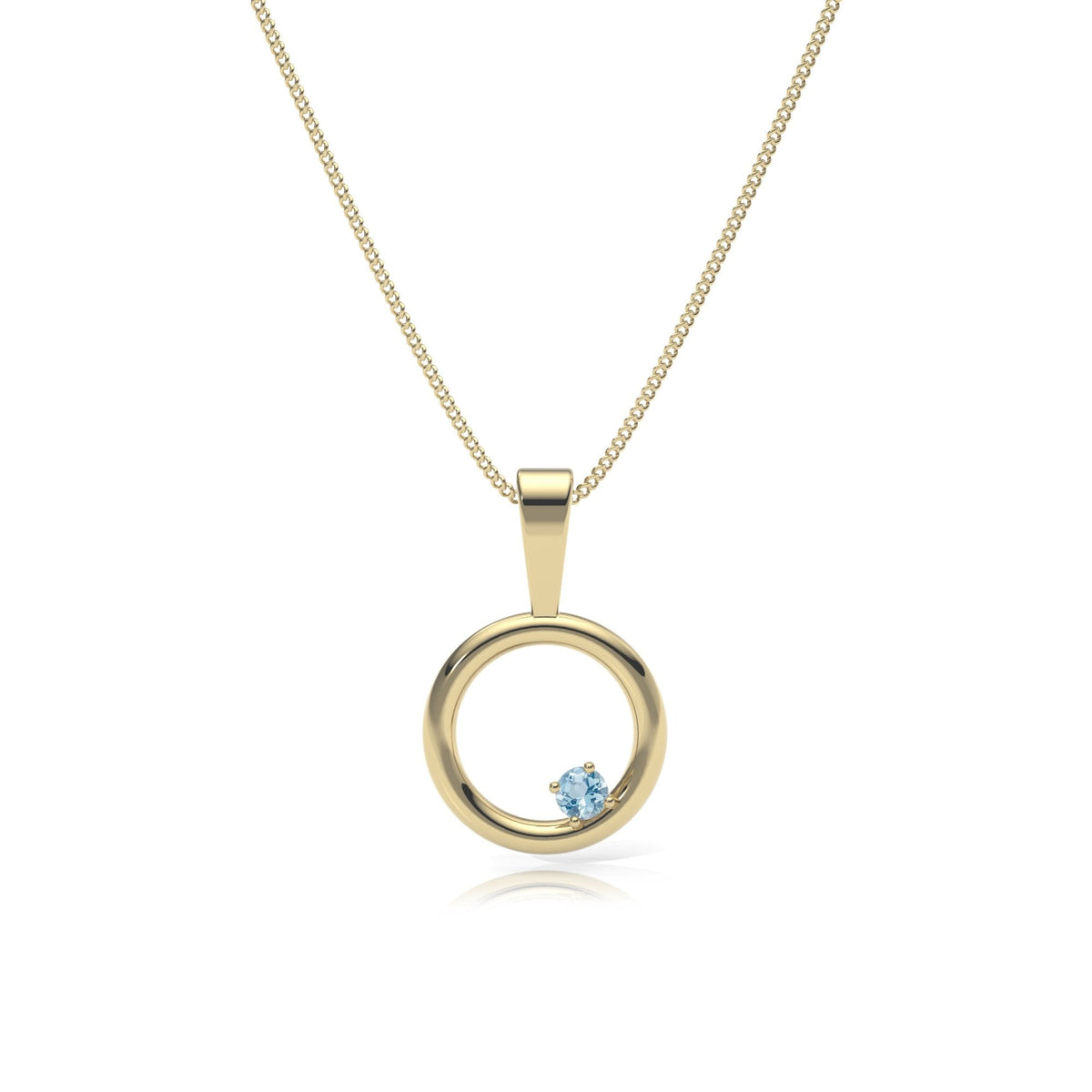9ct Gold Aquamarine Circle Pendant Necklace
