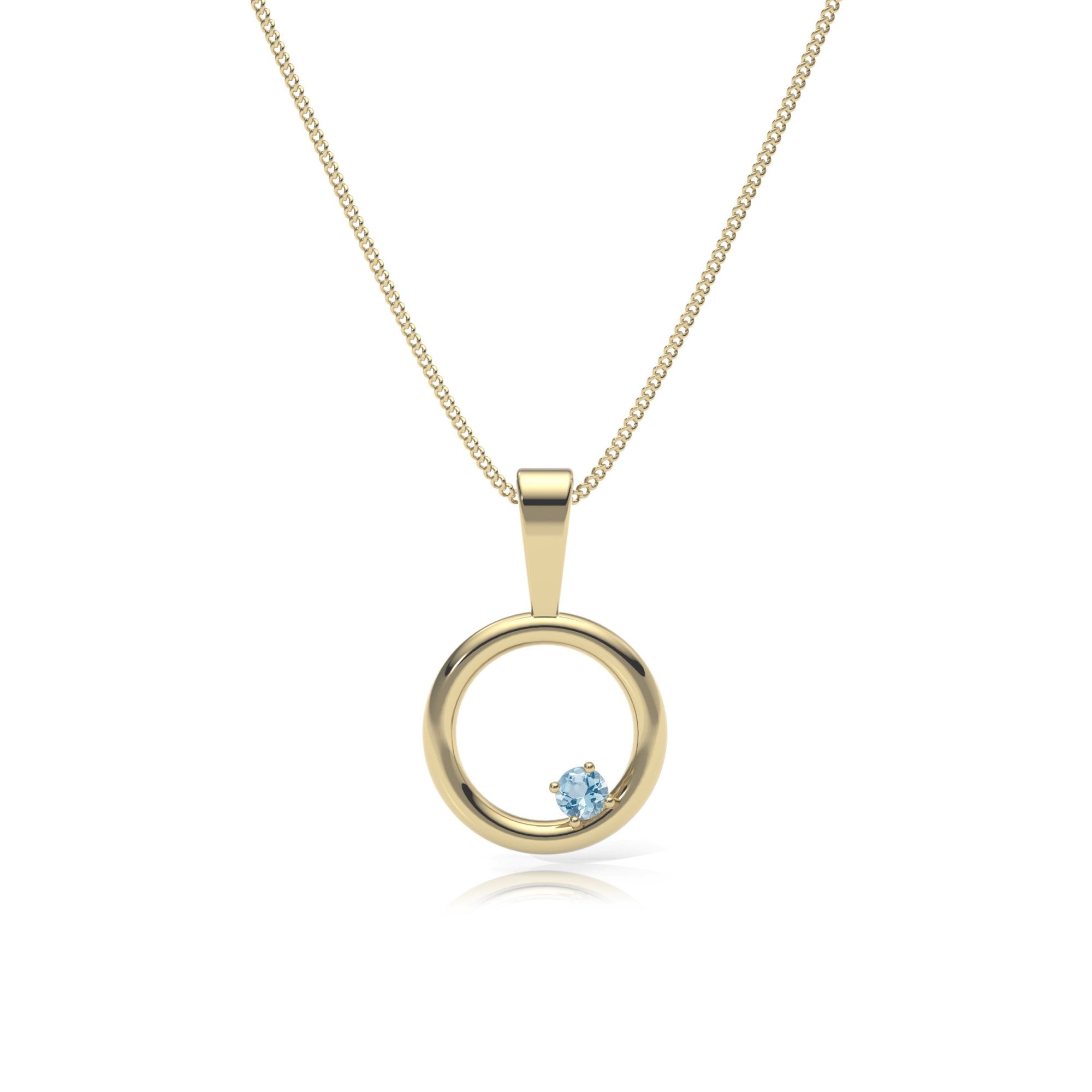 9ct Gold Aquamarine Circle Pendant Necklace