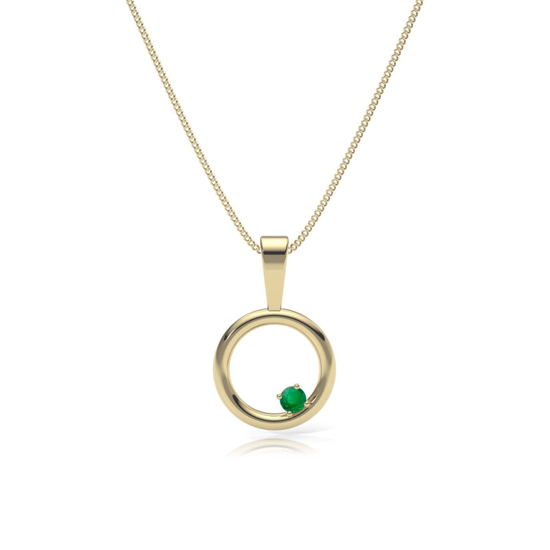 9ct Gold Emerald Circle Pendant Necklace