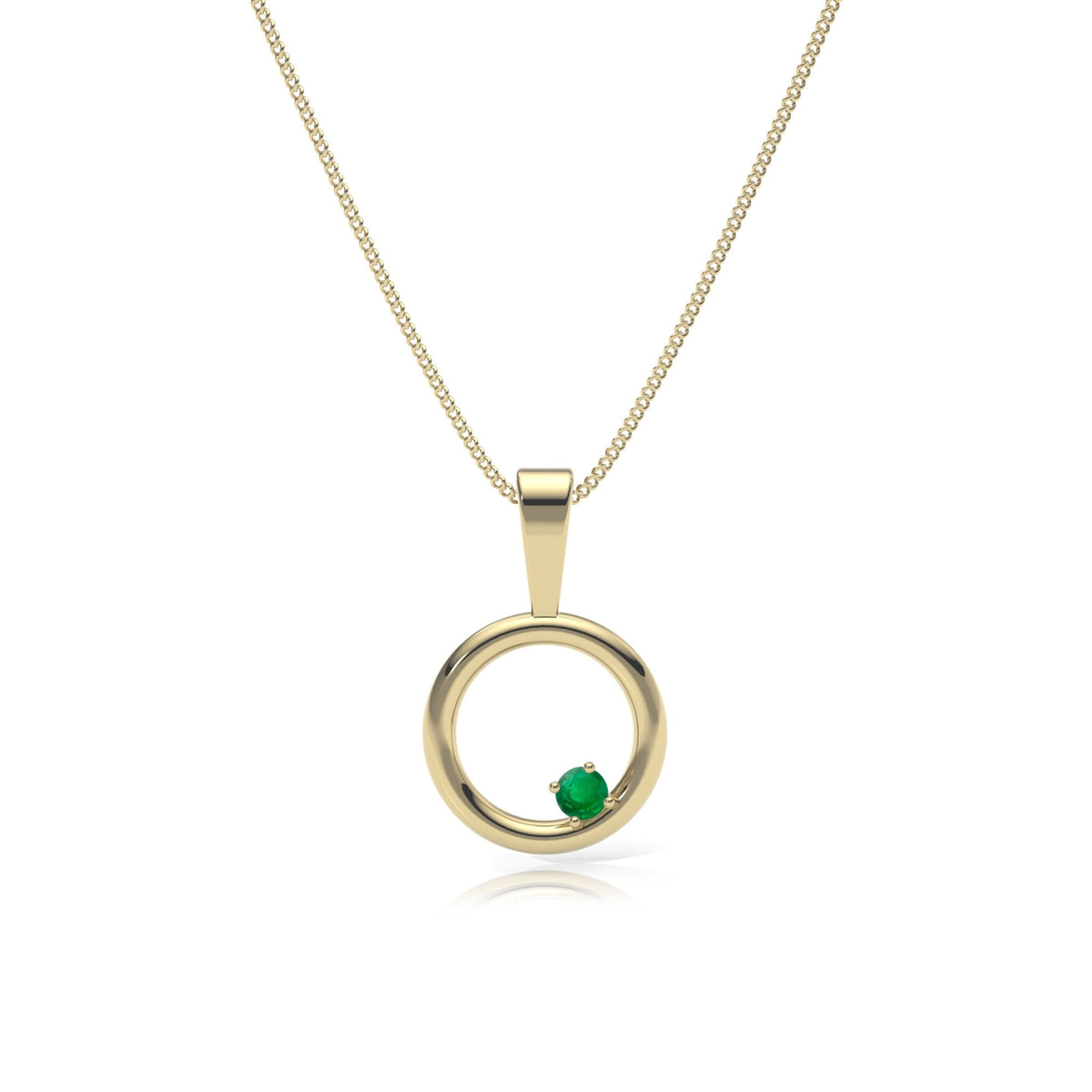9ct Gold Emerald Circle Pendant Necklace