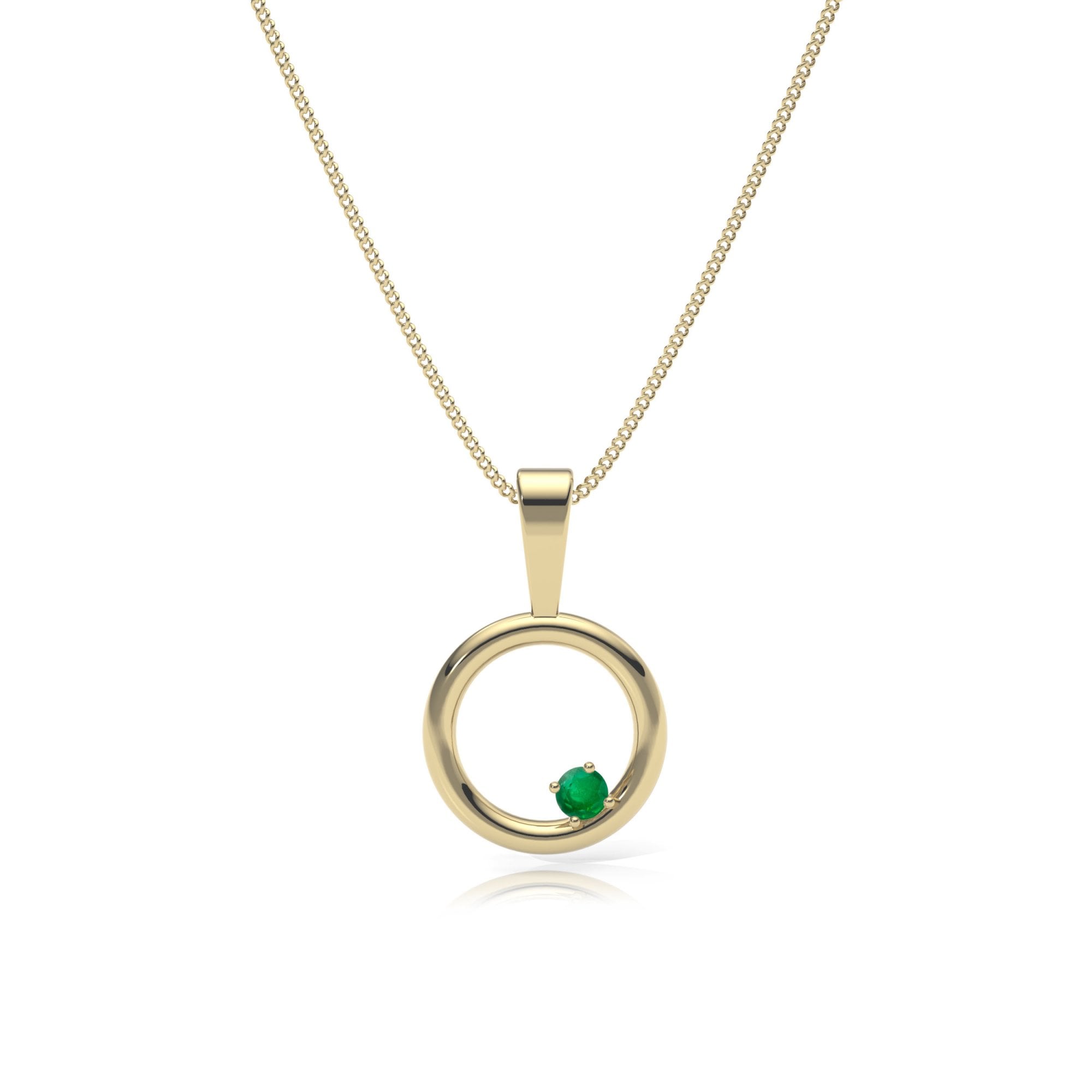 9ct Gold Emerald Circle Pendant Necklace
