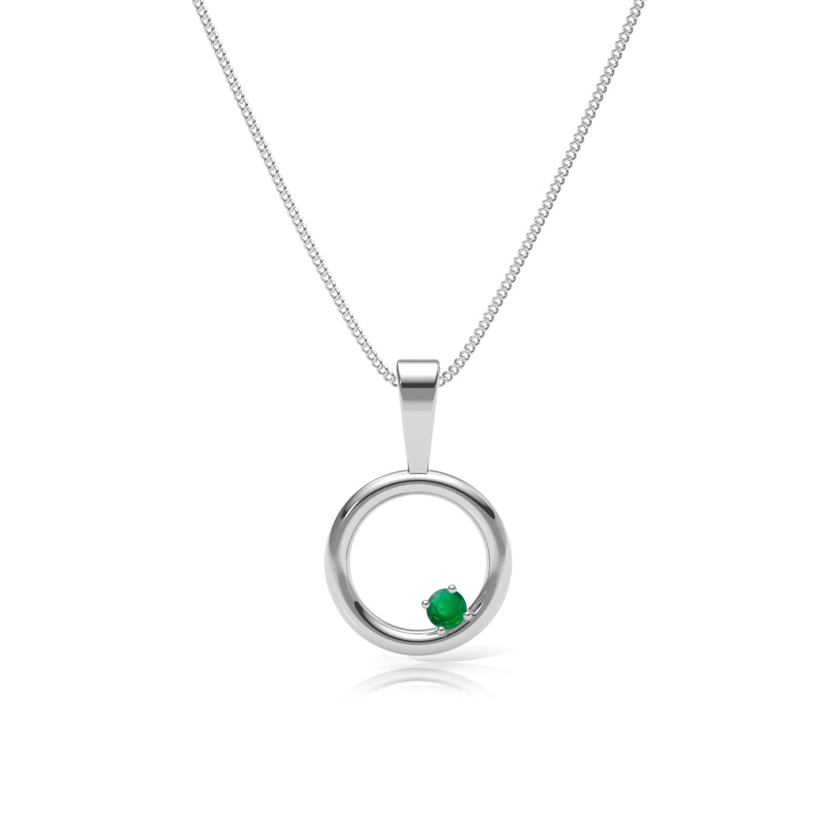 9ct Gold Emerald Circle Pendant Necklace