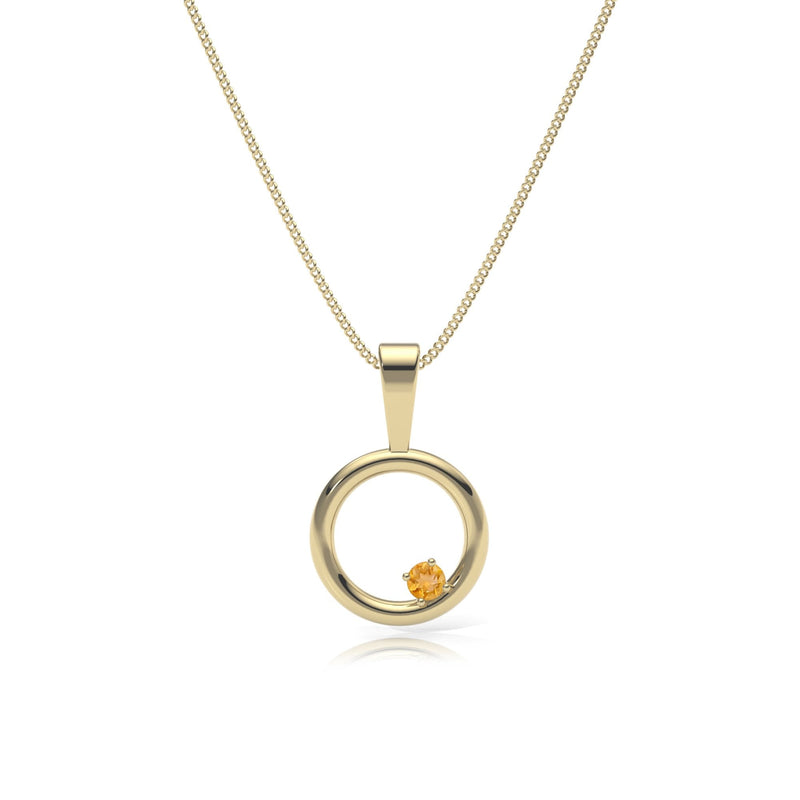 9ct Gold Citrine Circle Pendant Necklace