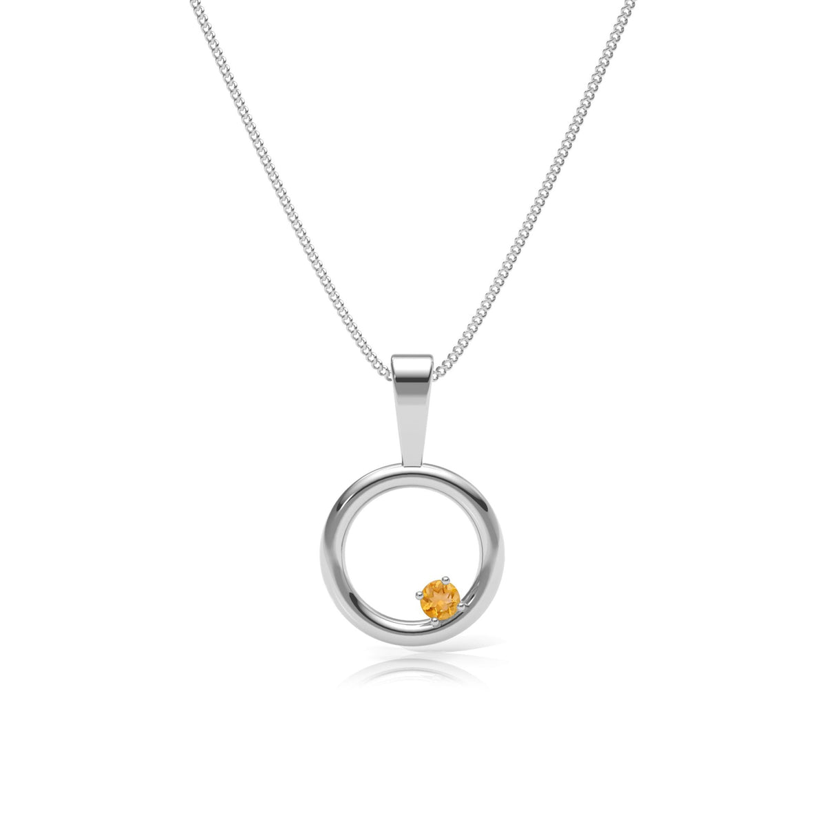 9ct Gold Citrine Circle Pendant Necklace