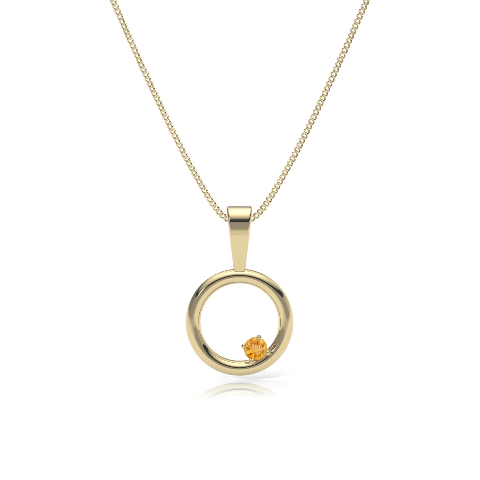 9ct Gold Citrine Circle Pendant Necklace