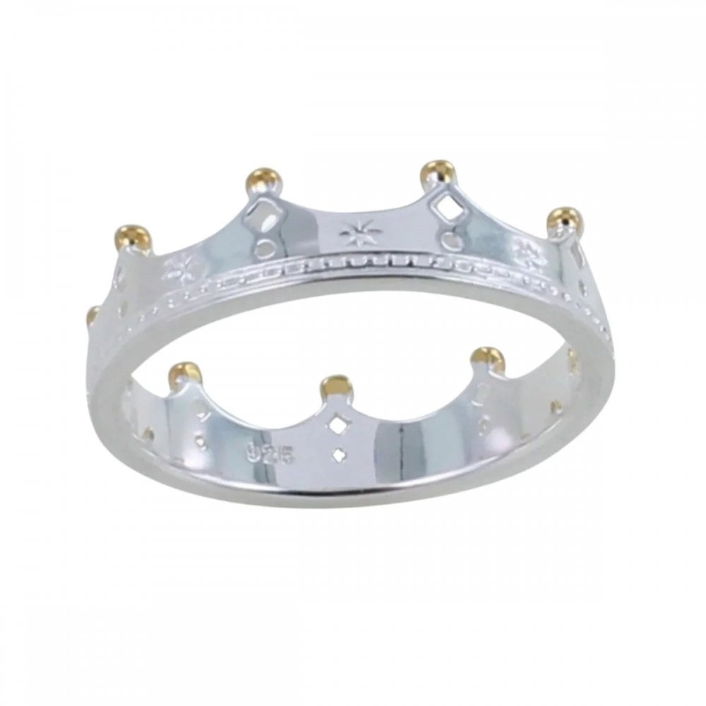 Sterling Silver and Gold Plated Detailed Crown Ring