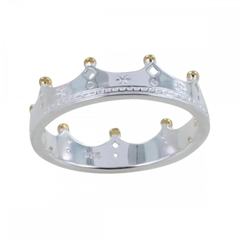 Sterling Silver and Gold Plated Detailed Crown Ring