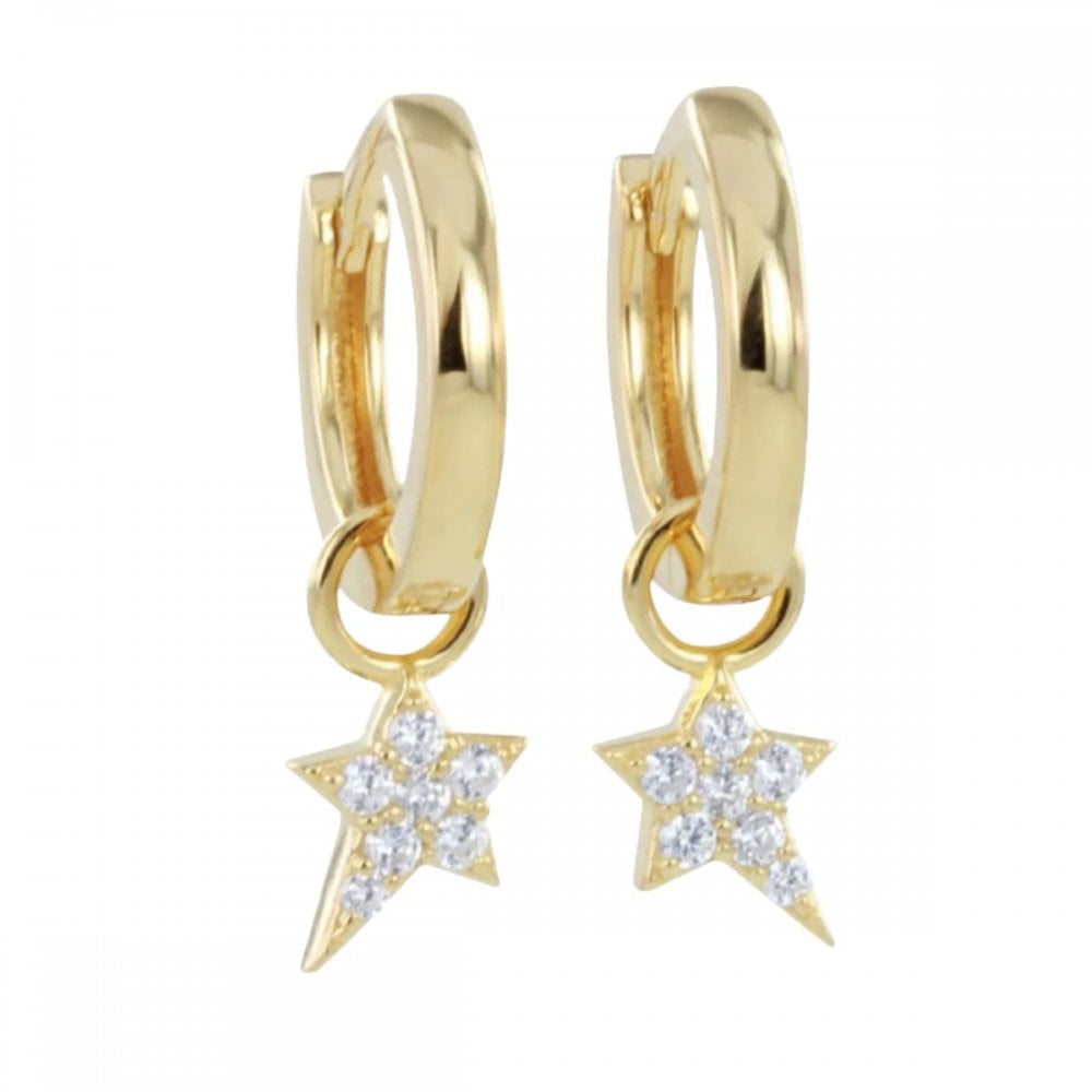 Sterling Silver Gold Plated Cubic Zirconia Starry Night Hoop Earrings