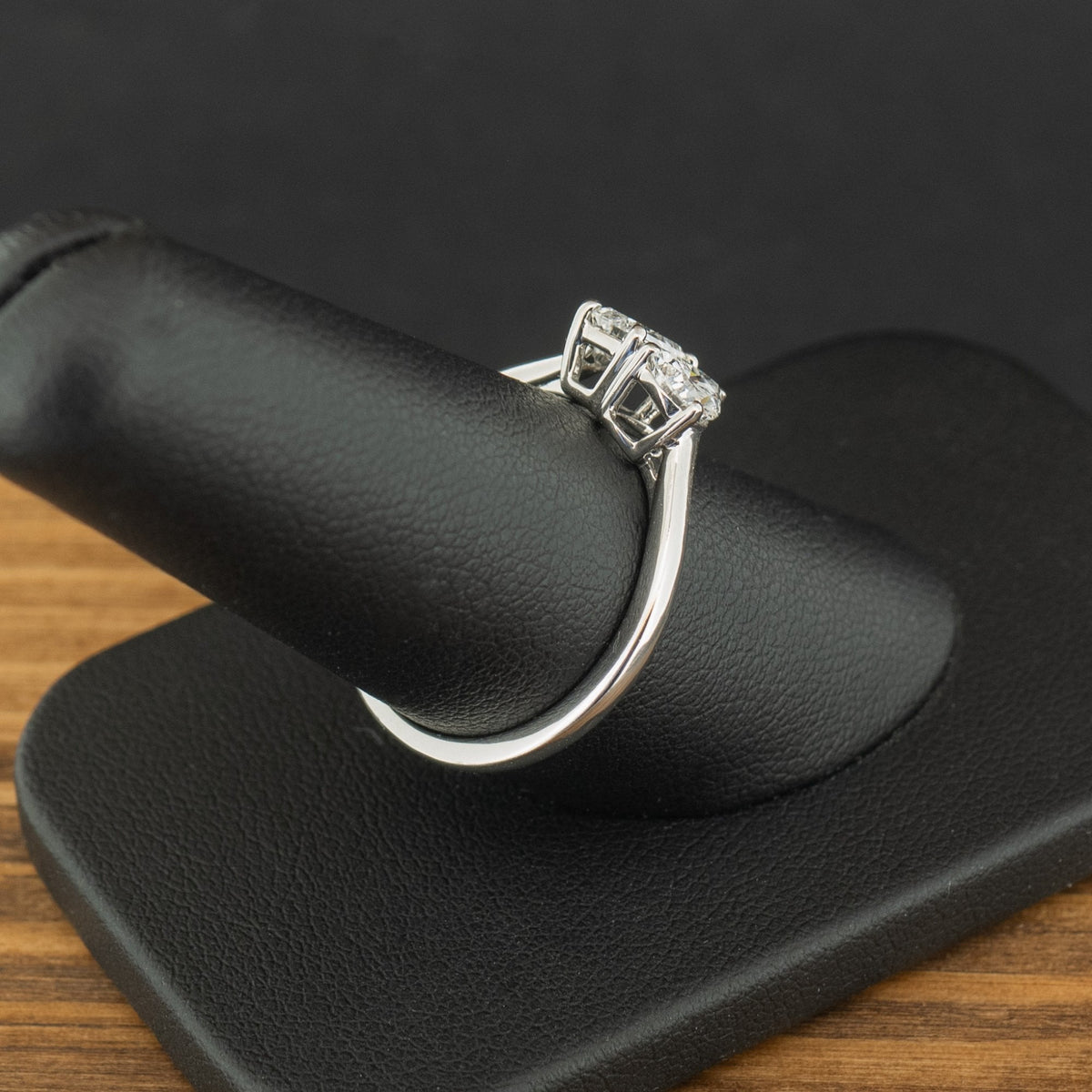 Platinum 1ct Emerald and Pear Cut Lab Diamond Toi et Moi Ring Size Q 4.5g