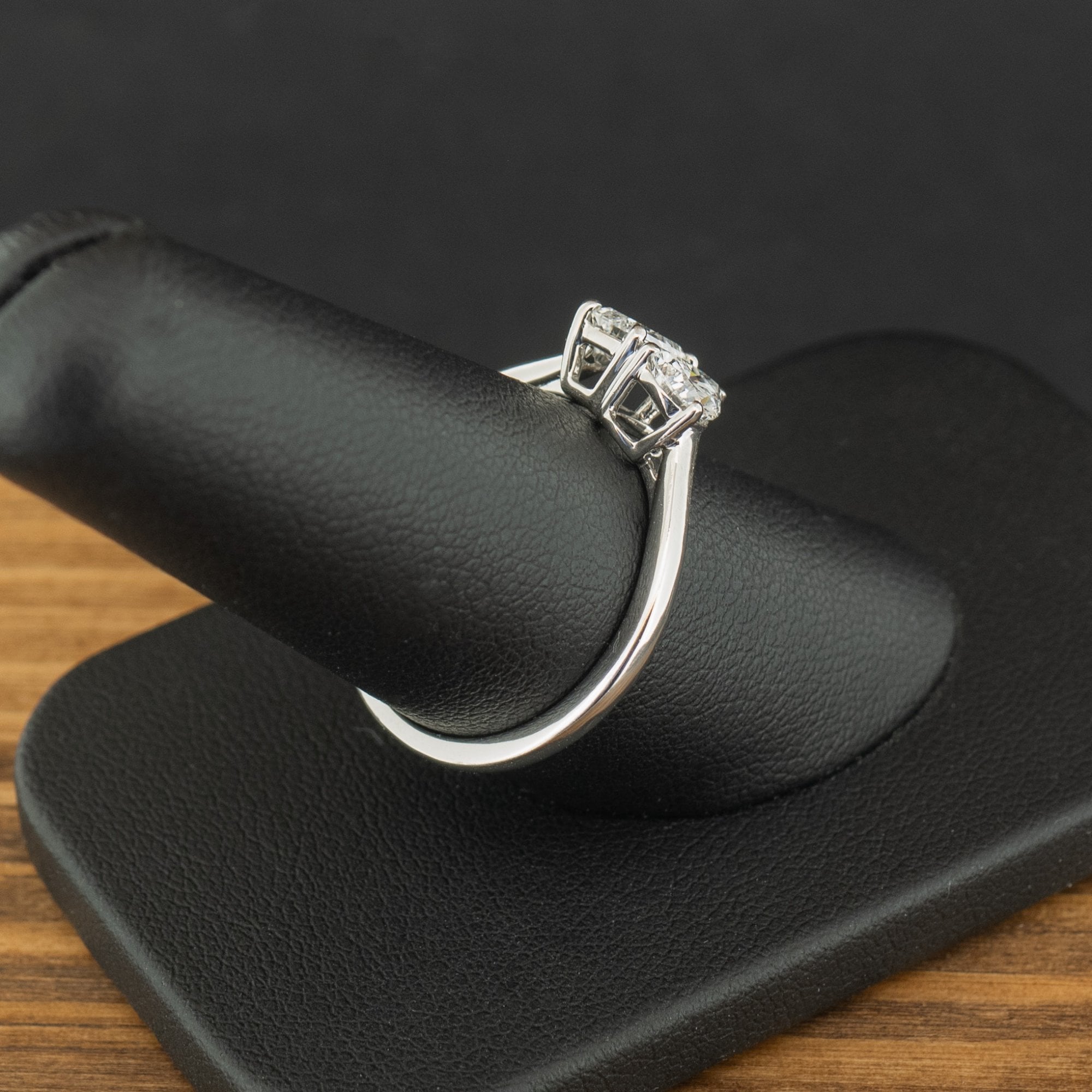 Platinum 1ct Emerald and Pear Cut Lab Diamond Toi et Moi Ring Size Q 4.5g