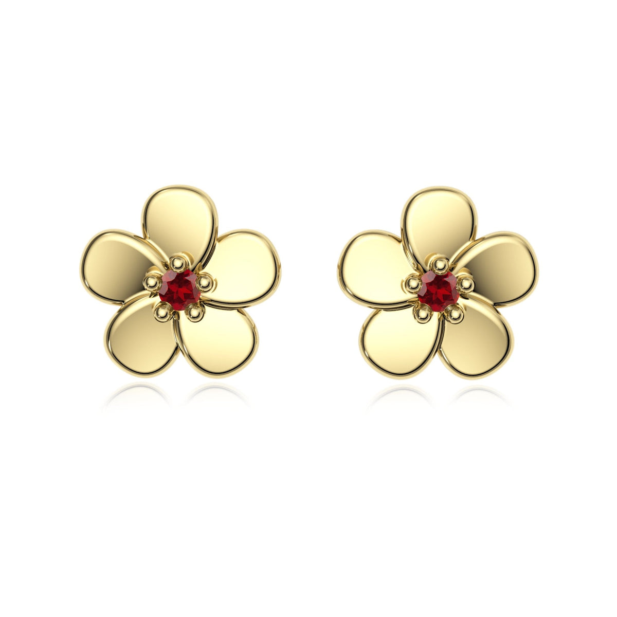 9ct Gold Garnet Flower Studs