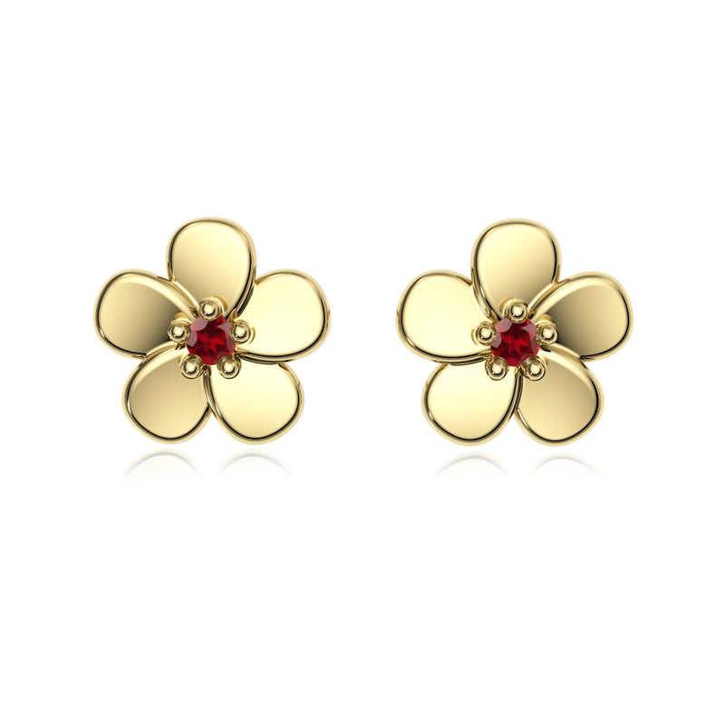 9ct Gold Garnet Flower Studs
