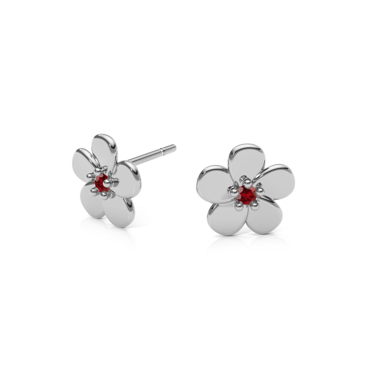 9ct Gold Garnet Flower Studs