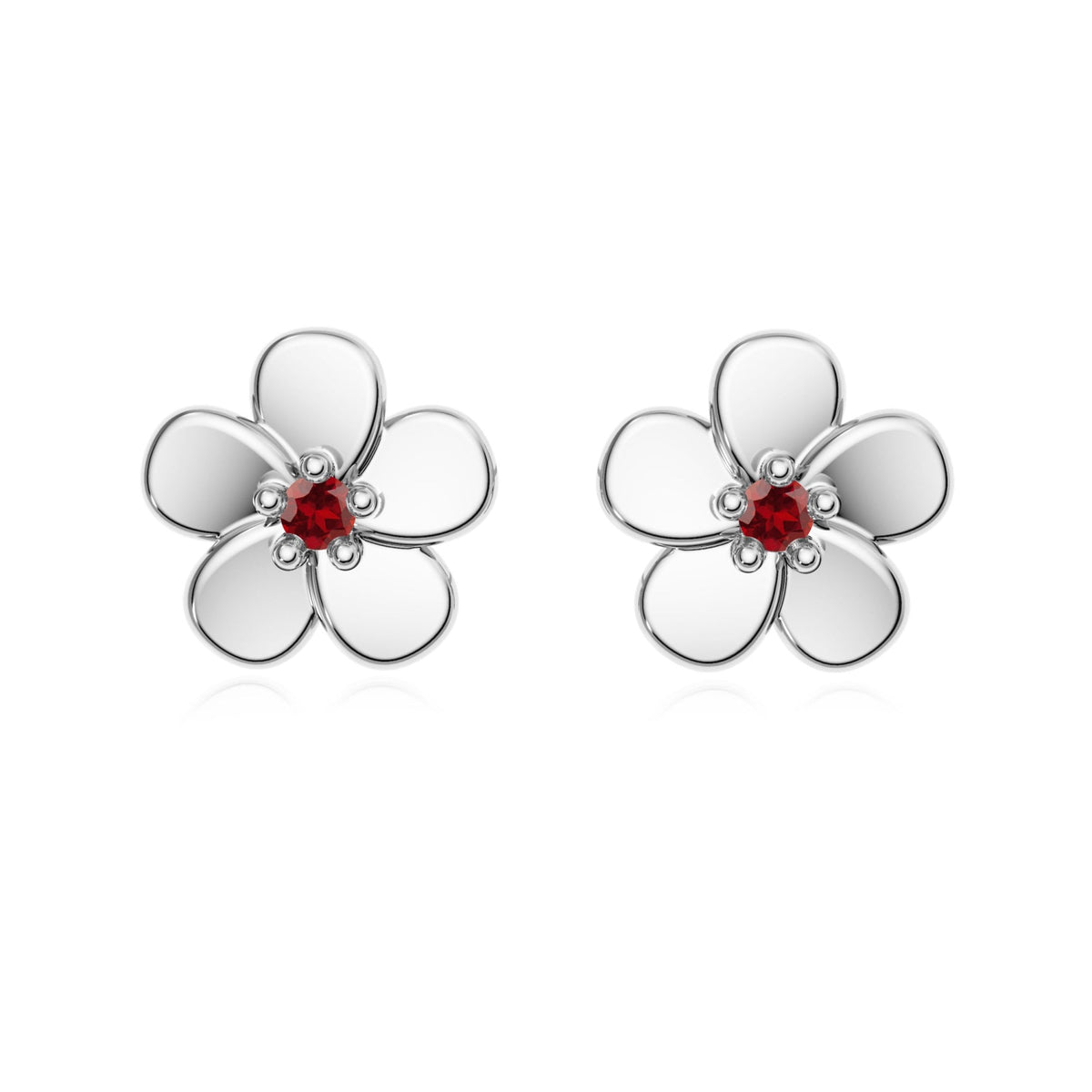 9ct Gold Garnet Flower Studs