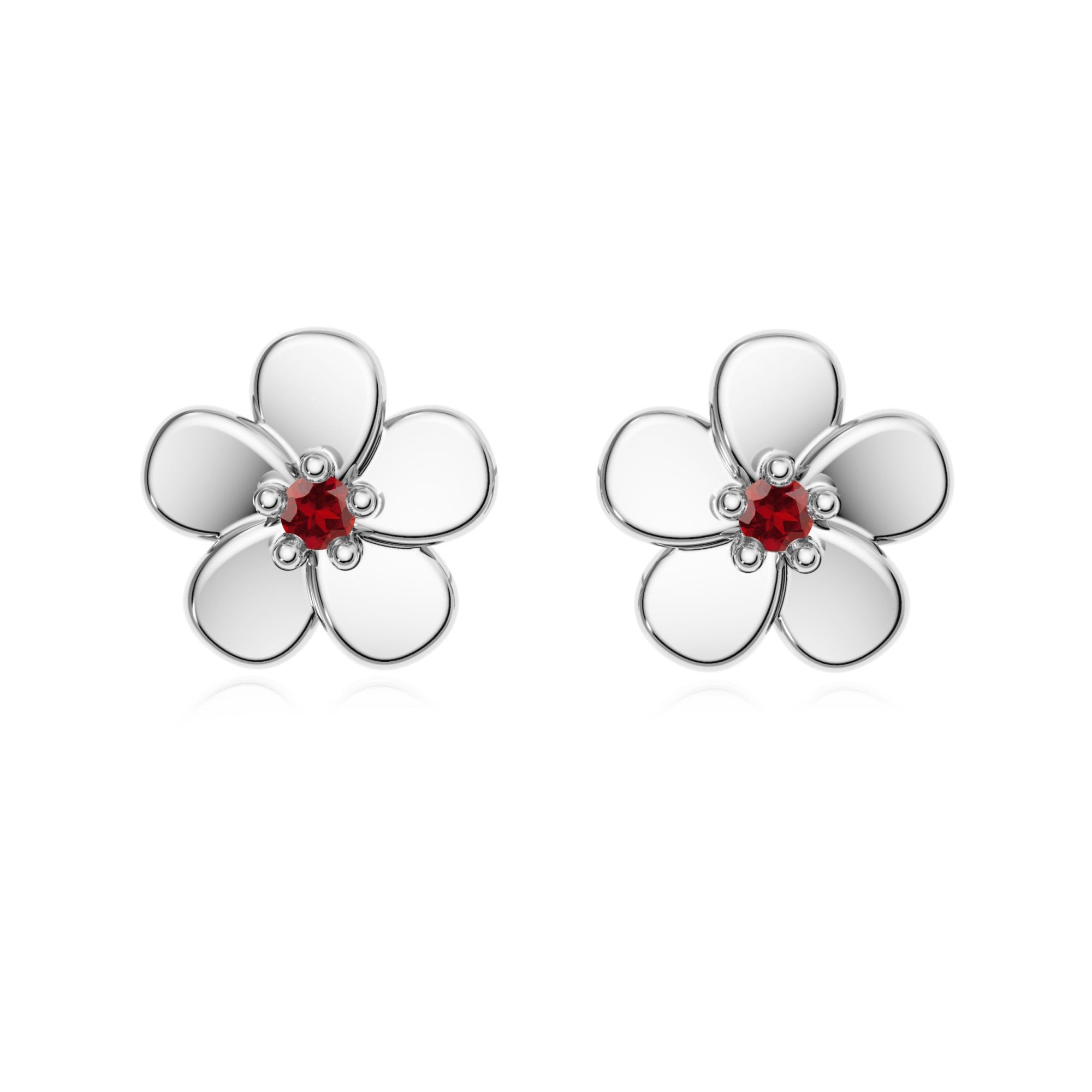9ct Gold Garnet Flower Studs