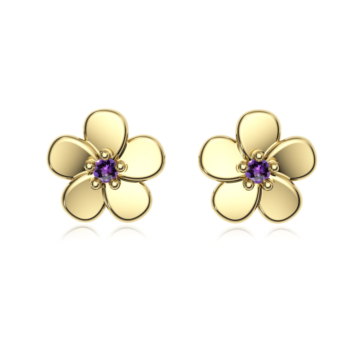 9ct Gold Amethyst Flower Studs