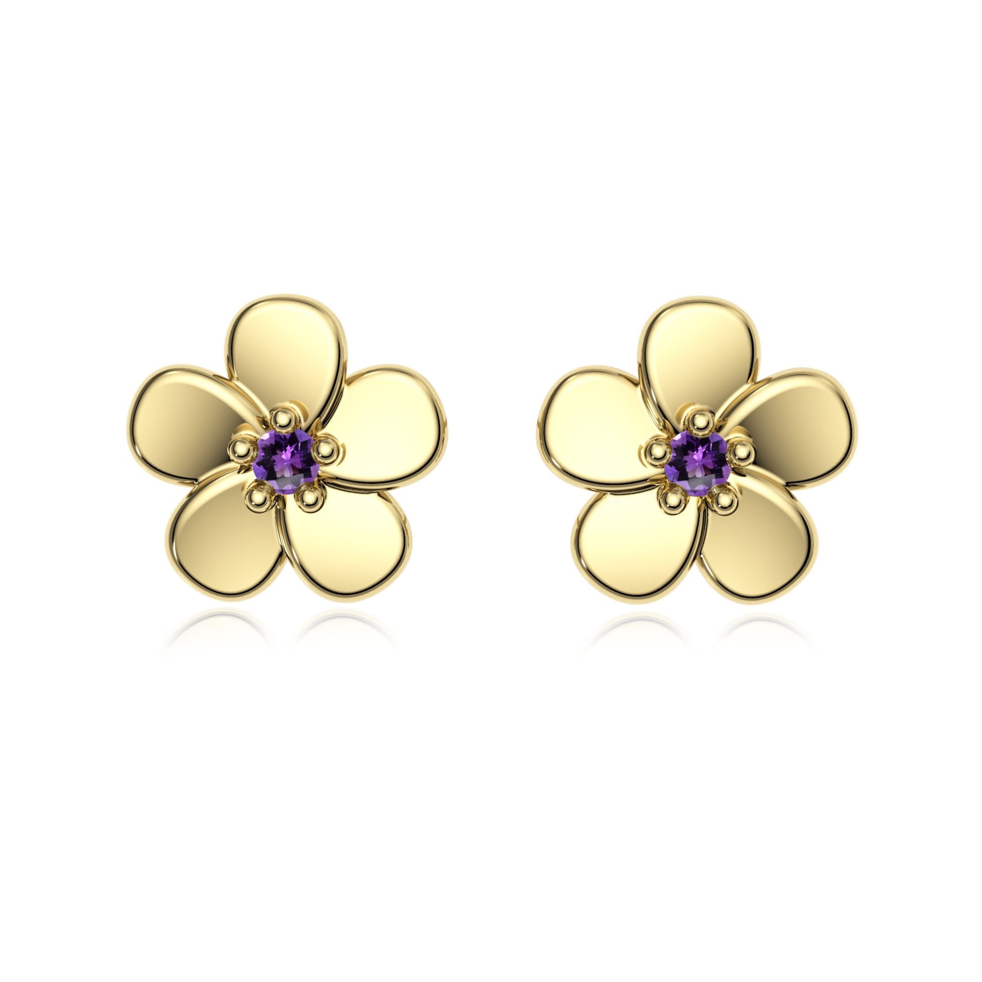 9ct Gold Amethyst Flower Studs