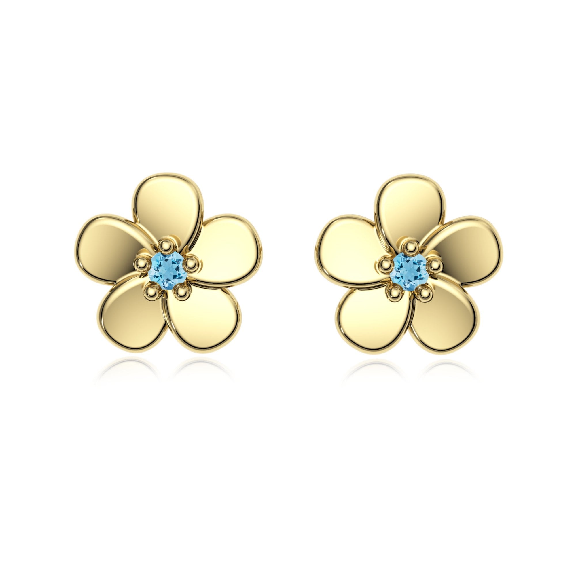 9ct Gold Aquamarine Flower Studs