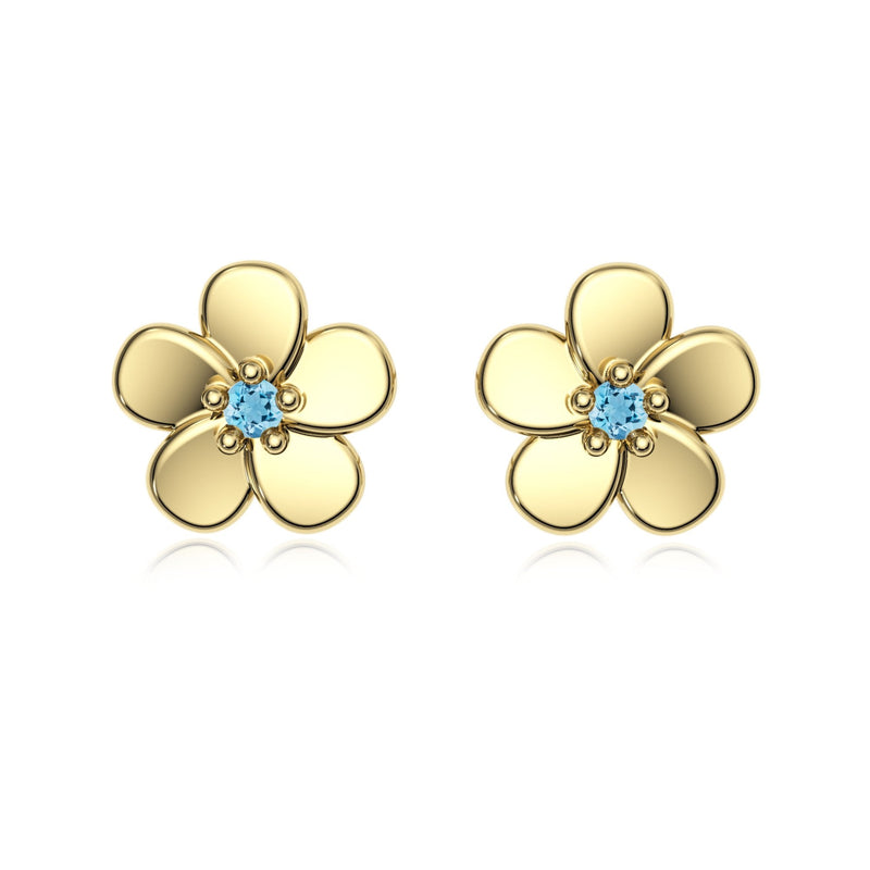 9ct Gold Aquamarine Flower Studs