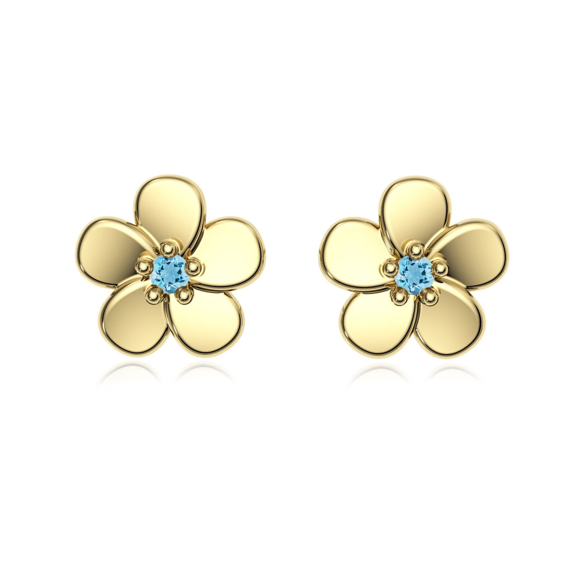 9ct Gold Aquamarine Flower Studs