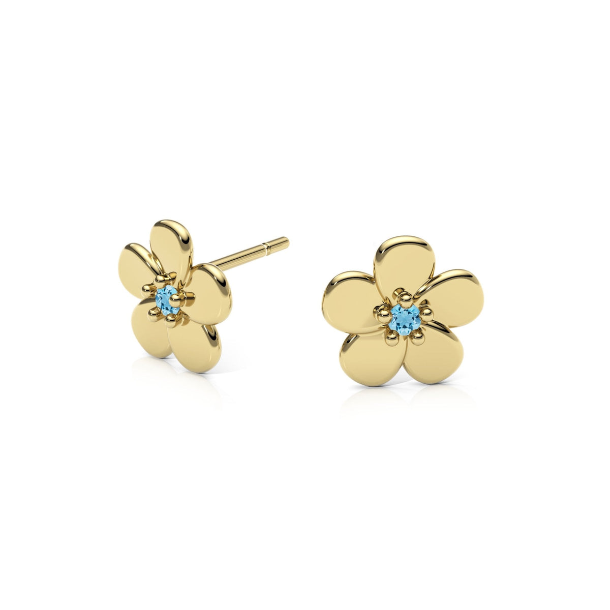 9ct Gold Aquamarine Flower Studs