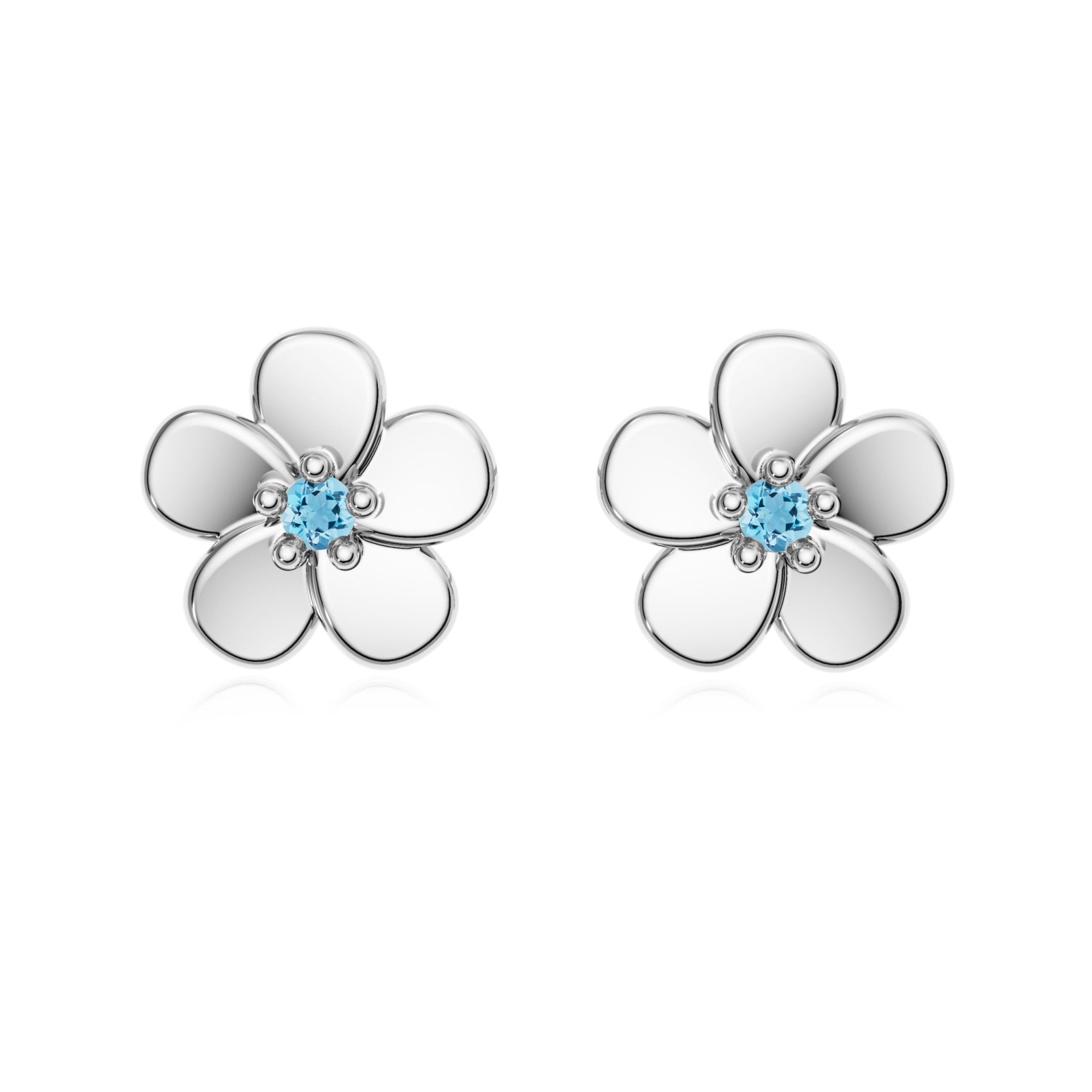 9ct Gold Aquamarine Flower Studs