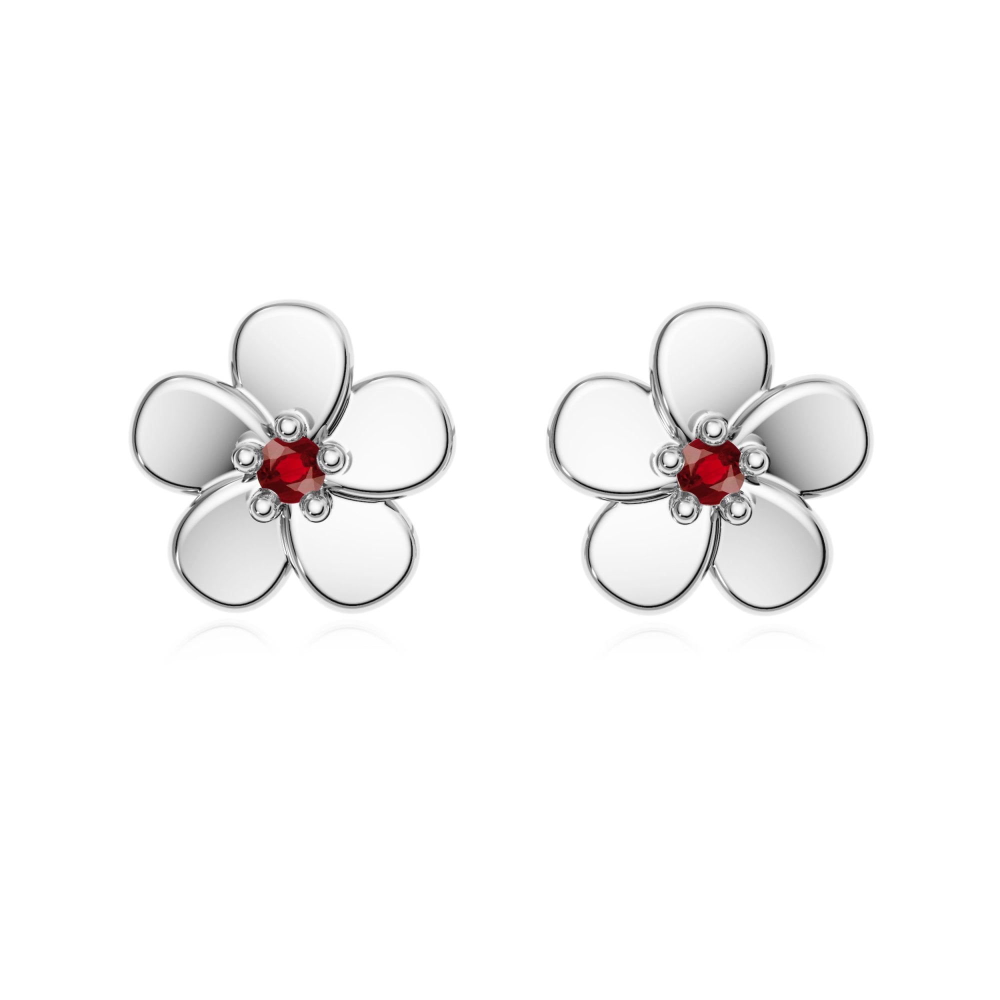 9ct Gold Ruby Flower Studs